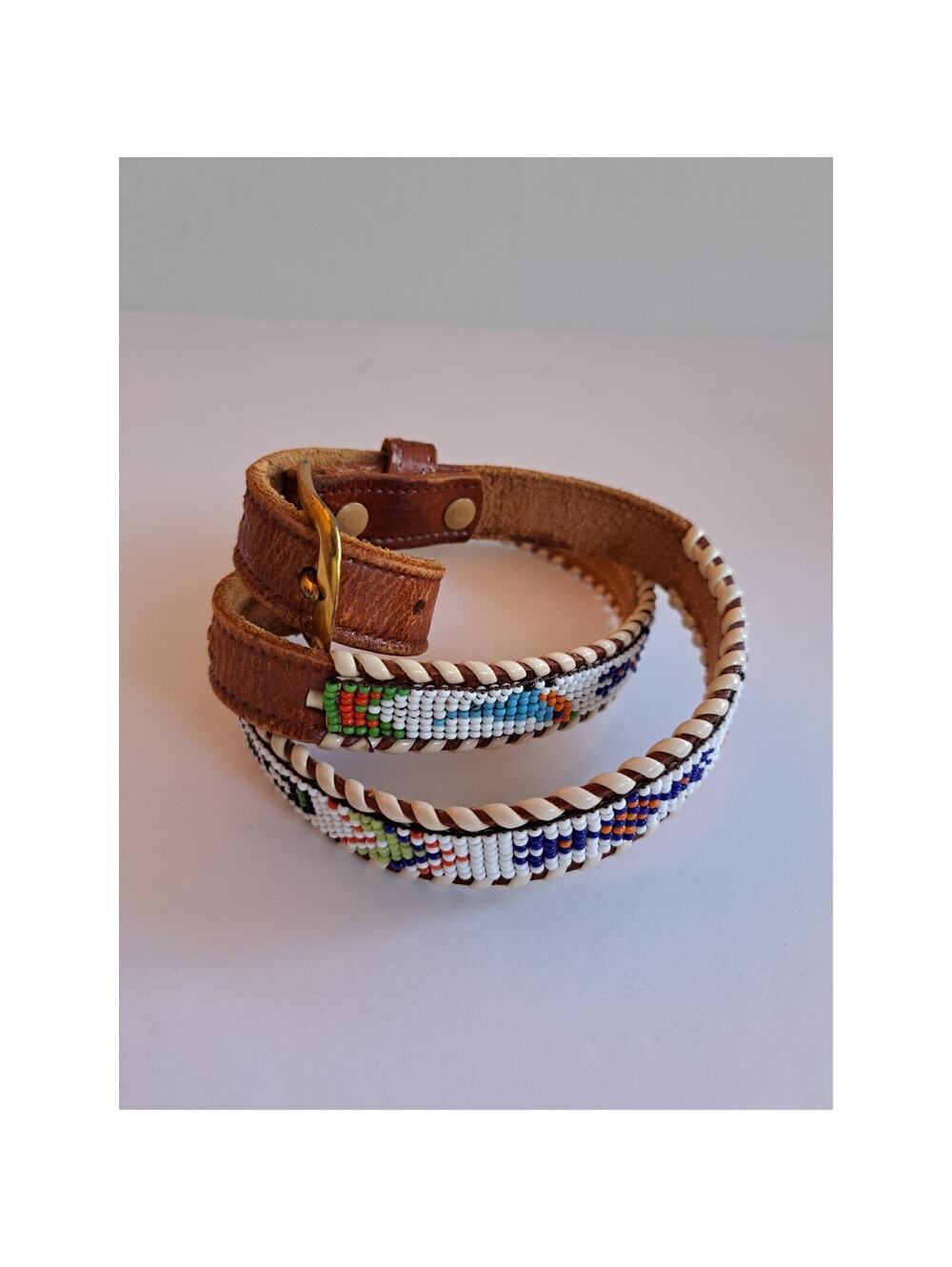 Genuine Leather Alaska Belt Small Beaded Detail Spell-Out Navajo Multi Color